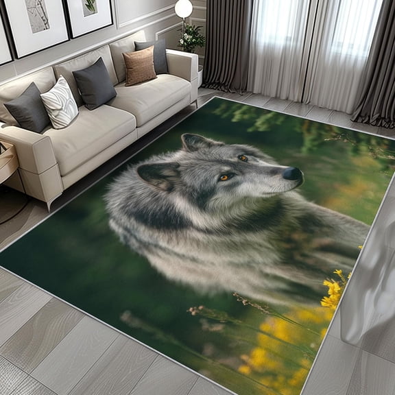 Wolf Area Rugs, Forest Wildlife Animal Carpet, Washable Non Slip Low Pile Soft Rug for Bedroom Living Room Decor Mat 2x3ft