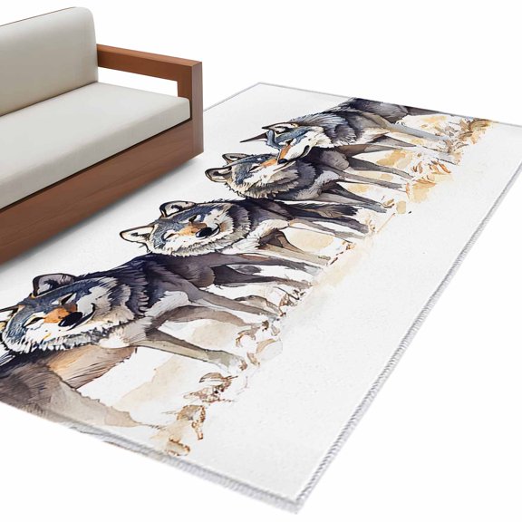 Wolf Area&nbsp;Rug 4x6ft Watercolor Wolf Non-Slip&nbsp;Washable Square&nbsp;Rugs Soft Felt Indoor Floor Mat for Bedroom Kitchen Living Room Bathroom