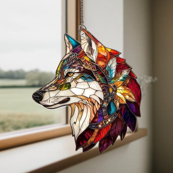 Wolf Art Acrylic Suncatcher, Acrylic Window Hanging, Wolf Wall Window Hanging Art Decor, Flat 2D Suncatcher