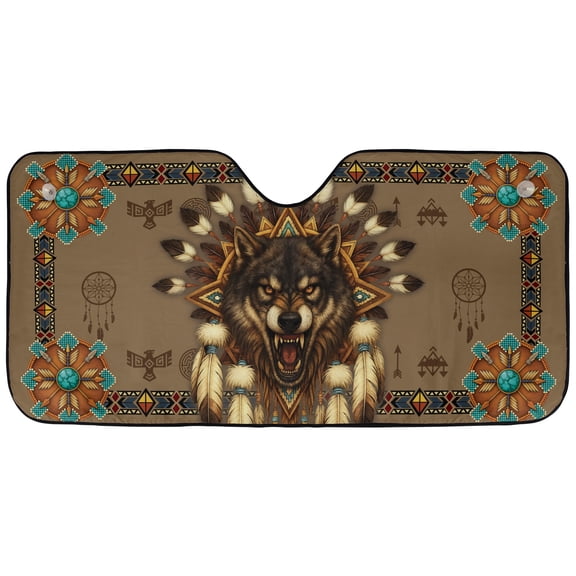 Wolf Art Car Sunshade, Tribal Wolf Windshield Sun Shade, Boho Animal Totem Auto Sun Visor Cover