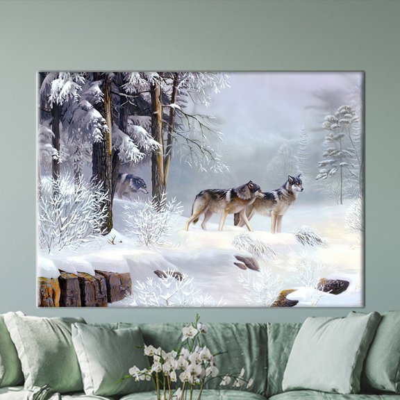 Wolf Art, Three Wolf Art, Winter Poster, Mountain Landscape Art, Poster Only