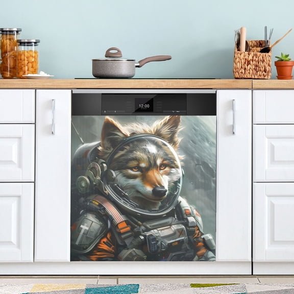 Wolf Astronauts Dishwasher Magnet Cover Magnetic Fridge Door Cover Home Kitchen Decor 23"x 26"