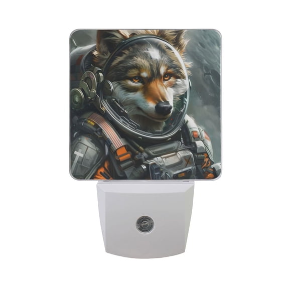 Wolf Astronauts Night Light 2 Pack LED Nightlight Plug into Wall Dusk to Dawn Sensor Soft White