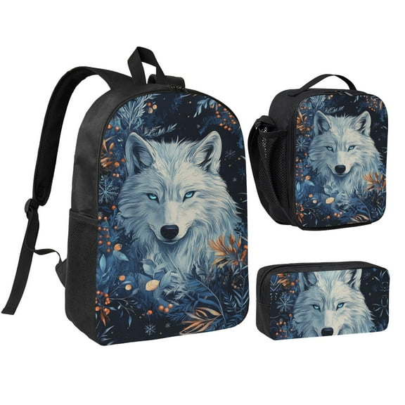 Wolf Backpack 17 Inch Set with Lunch Bag and CaseDurableTravel Bag Combo for Work Commuting Daily Use