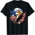 thumbnail image 1 of Wolf Bald Eagle American Flag Full Moon New Years Wolf Lover T-Shirt Tops Tee, 1 of 4