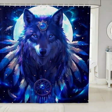 Wolf Bath Curtain,Boho Tribal Bathroom Shower Curtain Sets Teens,Exotic Dream Catcher Shower Curtain,Wolves King Animal Bathroom Accessories,72"Wx72"L