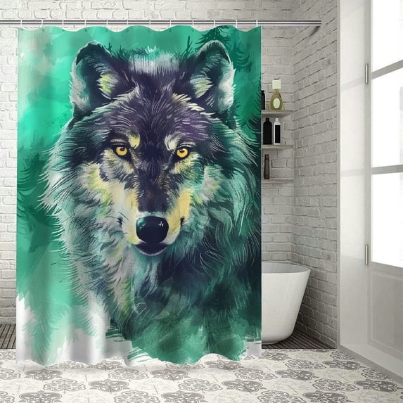 Wolf Bathroom Decor Set , multi size Colorful Luxurious Graphic Print Polyester Fabric Fashion Bathroom Decor Sets with Hooks shower curtain for Bathroom shower curtain for bathroom decoratio
