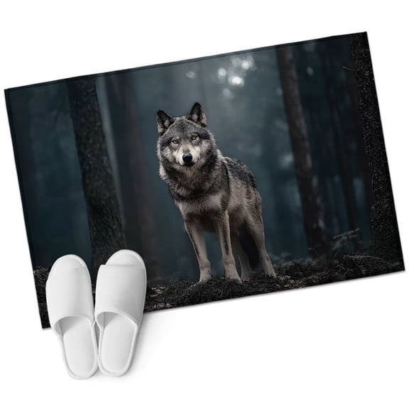 Wolf Bathroom Rug Washable 2x3 Entryway Rug Non Slip Mystery Animal Dark Forest Front Door Mat Low Pile Indoor Doormat Throw Floor Carpet for Kitchen Bedroom Entrance