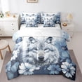 thumbnail image 1 of Wolf Bed in a Bag Queen Comforter Set 7 Piece Daisy Flowers Bedding Sets,Light Blue White Ombre Oil Painting Sheet Set with Comforter Graffiti Art Western Animals Butterfly Boho Decor, 1 of 4
