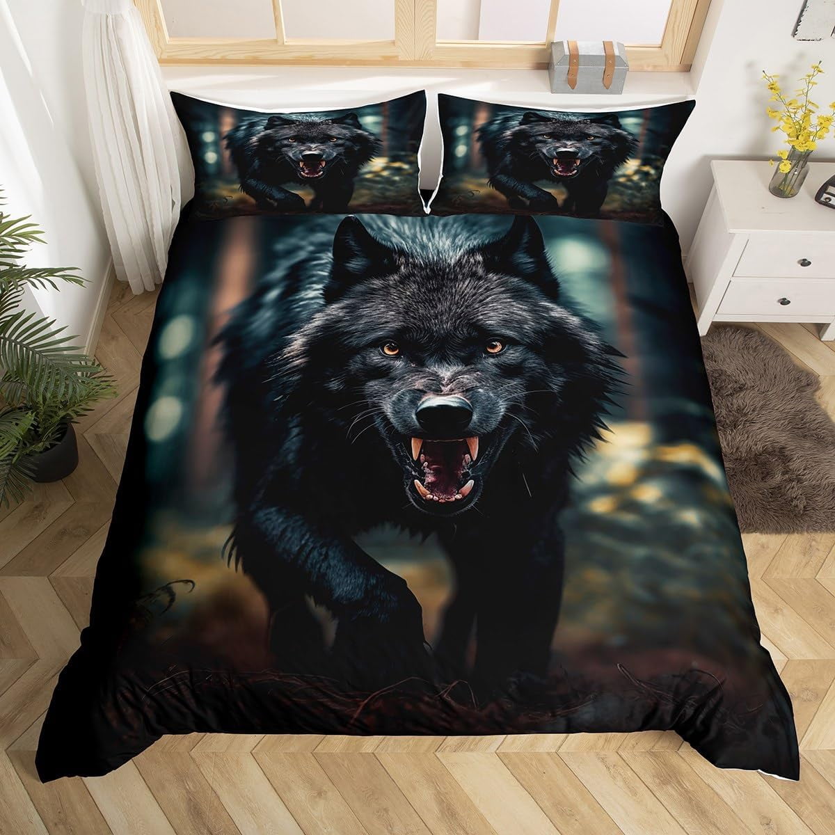 Wolf Bedding Set,Wolf Animal Duvet Cover for Kids Wild Wolf Comforter ...