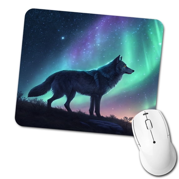 Wolf Beneath Aurora Borealis Mouse Pad Low Profile Gaming Mat