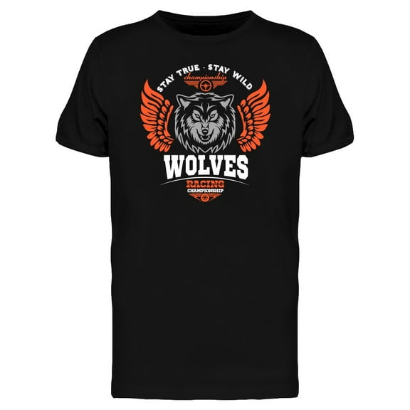 Wolf Biker And Wings On Dark  T-Shirt Men -Image by Shutterstock, Male Medium