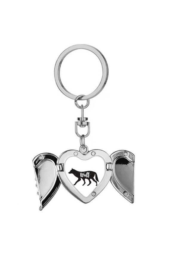 Wolf Black And White Animal Heart Angel Wing Key Chain Holder
