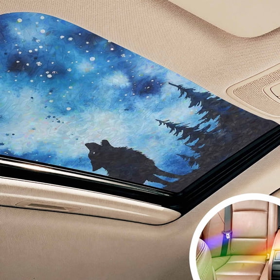Wolf Black Silhouette Window Privacy Film Rainbow Static Cling Stain Glass Window Film for Glass Door, Decorative Sunroof Decal Sticker for Car Bathroom Home 17.7"x39.3" Forest Starry Night