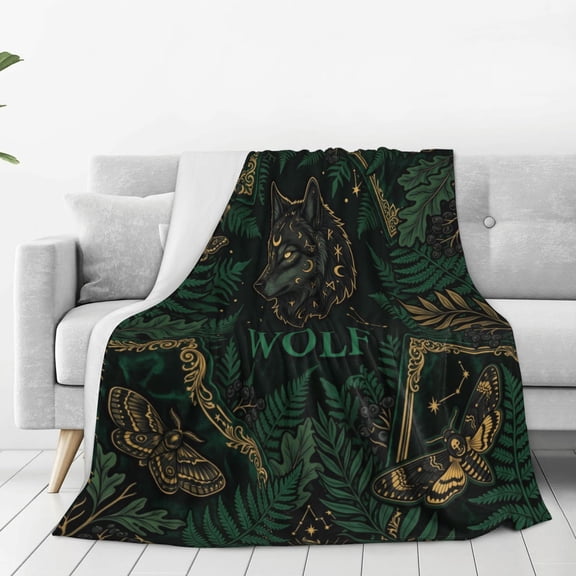 Wolf Blanket, Artistic Multicolored Wolf Motif, Beautiful Couch Napping Use 50x40