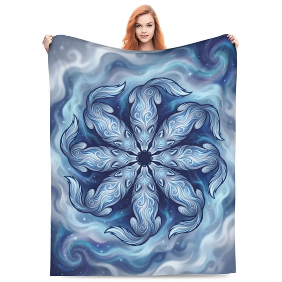 Wolf Blanket, Blue Spiral Vortex Wolf For Couch Sofa Bed, Celestial Scene, Office Nap Throw Accessory, All Season Travel Wrap Flannel Blanket 50x40