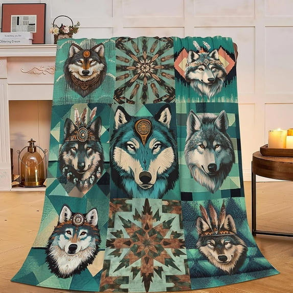 Wolf Blanket Cozy Soft Teal Wolf Flannel Plush Throw Blanket Warm Fluffy Wolf Wild Animal Fleece Bedding Stuff Decor Blanket Gifts for Lover Girls Boys Kids Adults Women Bed Travel 50"x60"