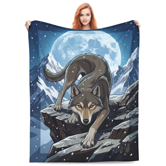 Wolf Blanket Cozy Wildlife Wolf Throw, Minimalist Sofa Decor Art, Flannel Blankets and Throws 50x40