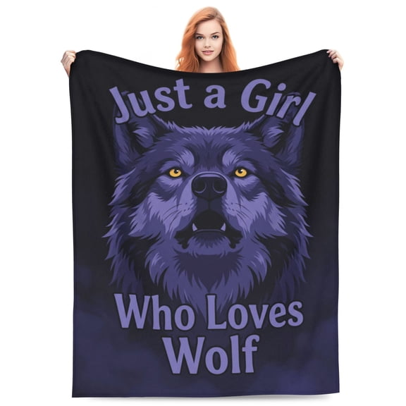 Wolf Blanket Cute Animal Gifts for Wolf Lovers, Fuzzy Soft Purple Flannel Blanket for Men Women, Home Couch Sofa Travel 60x50
