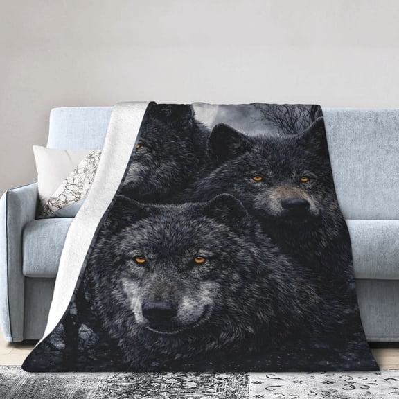 Wolf Blanket Gift for Home Decor with Night Sky Moon Soft Blanket 50x40