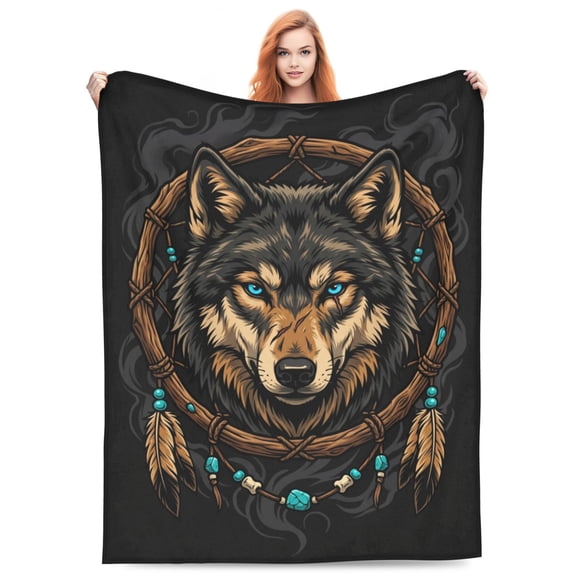 Wolf Blanket Gifts For Men, Scared Blue Eyes Wolf Throw, Home Bed Couch, Nature Lover Hunter Gifts, Father's Day Christmas Birthday Flannel Blanket 50x40