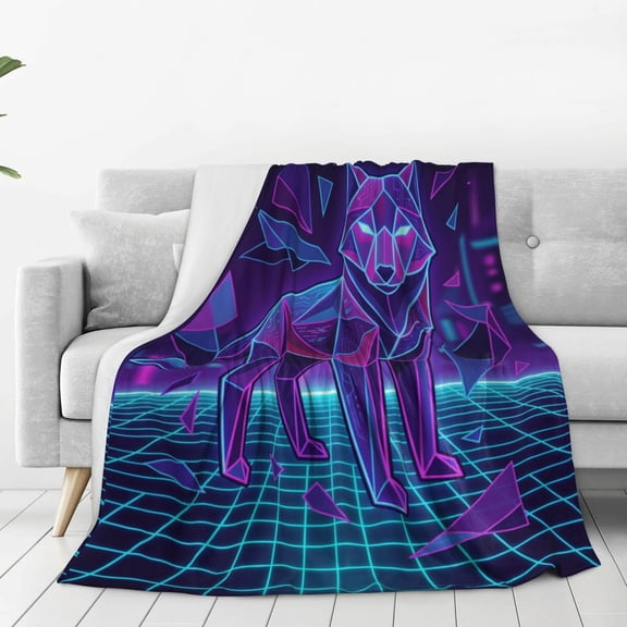 Wolf Blanket, Graphic Wildlife Print, Plush Flannel Fleece, Ideal Gift for Men Women, Home Bedding 50x40