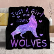 Wolf Blanket,Just Girl Who Loves Wolves-Fleece Throws,Gifts for Girl Women Party Birthday,Super Soft Flannel Lightweight Blankets, for All Season Bed Sofa,60"x50" Twin for Girl