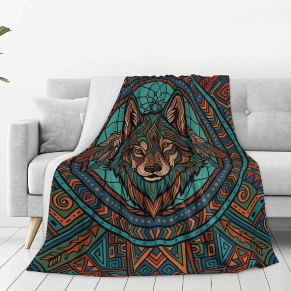 Wolf Blanket, Monochrome Wolf Face, Soft Fuzzy Fleece, Unisex Gift for Men Women, Sofa Bedding 50x40