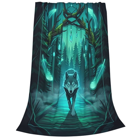 Wolf Blanket, Mystical Wolf Scene For All Season Nap, Travel Airplane Wrap, Meditation Yoga Throw Cover, Couch Sofa Flannel Blanket 50x40