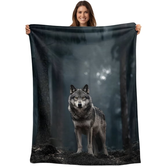 Wolf Blanket Soft Cozy Warm Throw Blanket for Couch, Plush Fuzzy Flannel Blankets for Sofa, Mystery Animal Dark Forest Bed Blankets Lightweight Gifts for Women, 30"x40"