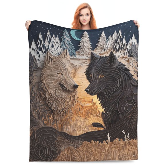 Wolf Blanket Soft Flannel Throw Blanket for Couch Bed Home Decor 40"x30"