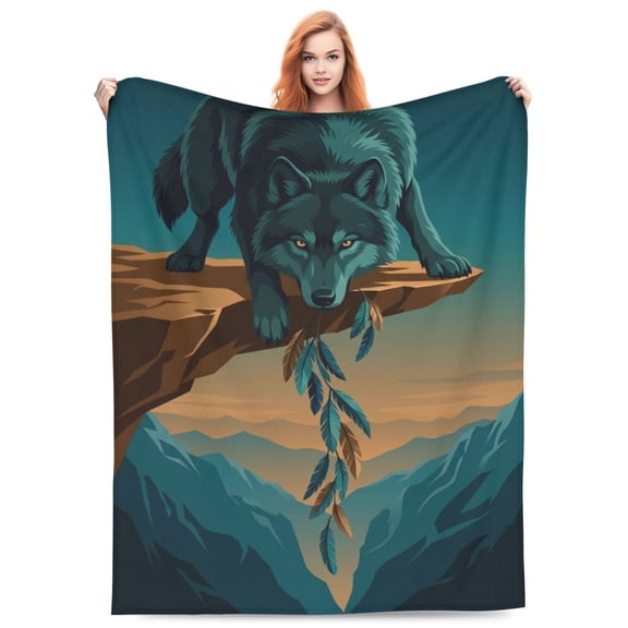 Wolf Blanket Soft Vintage Animal Throw, Minimalist Sofa Decor Art, Flannel Blankets and Throws 50x40