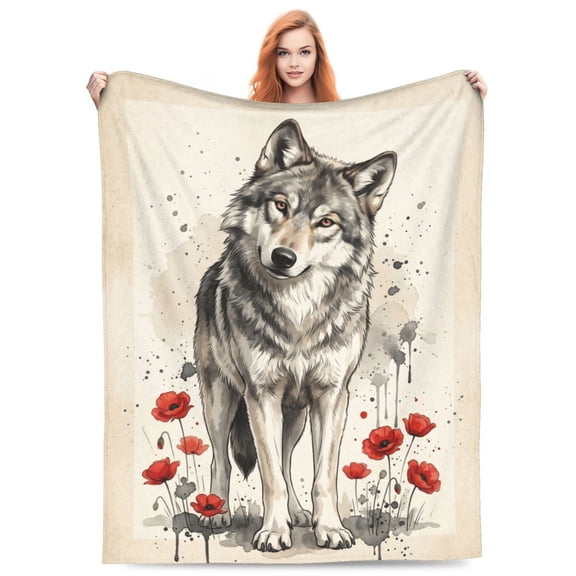 Wolf Blanket Wolf Flower Decor Animal Print Throw Blanket Gifts for Super Warm Soft Plush Lightweight Fleece Flannel Winter Couch Bedding Blankets 50x40