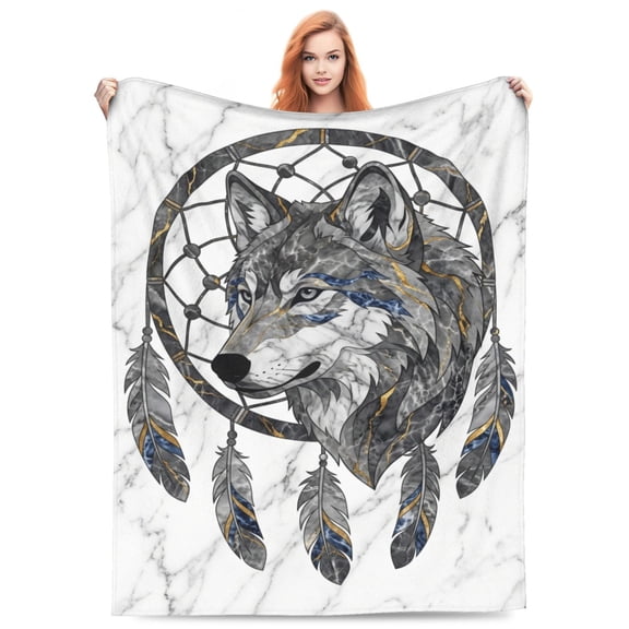 Wolf Blanket, Wolf Throw Blanket with Dreamcatcher Design, Warm Home Decor Gift for Christmas Birthday, Couch Bed Sofa 50x40