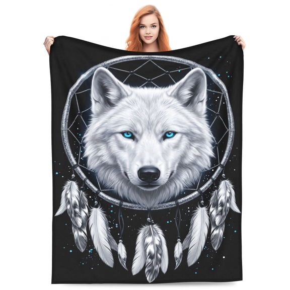Wolf Blanket, Wolf Throw Blanket with Dreamcatcher Design, Warm Home Decor Gift for Christmas Birthday, Couch Bed Sofa 50x40