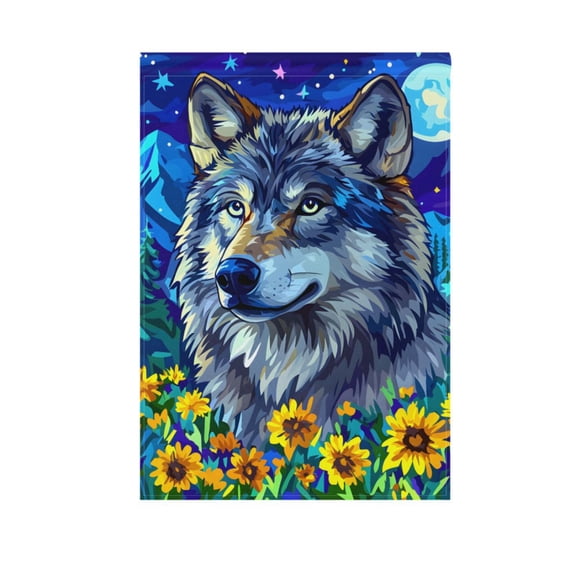 Wolf Blue Moon Garden Flag Double Sided 12 x 18/28 x 40 Inch Yard Flag Home Outdoor Yard Patio Lawn Decor