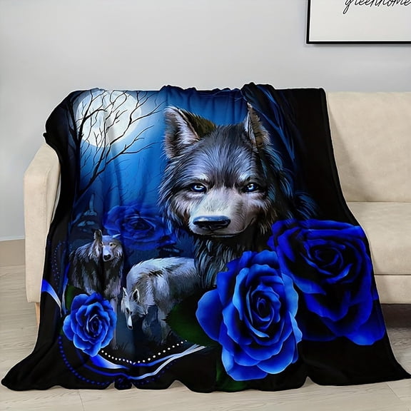 Wolf Blue Rose Throw Blanket