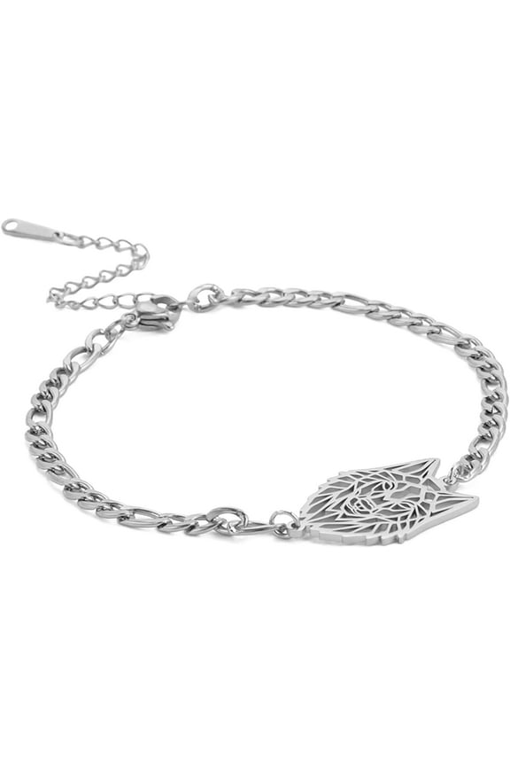 Wolf Bracelet For Men Women Fenrir Gothic Link Bracelet Stainless Steel Geometric Hollow Out Animal Wolf Head Charm Wide Cuban Chain Pagan Jewelry, Stainless Steel, No Gemstone