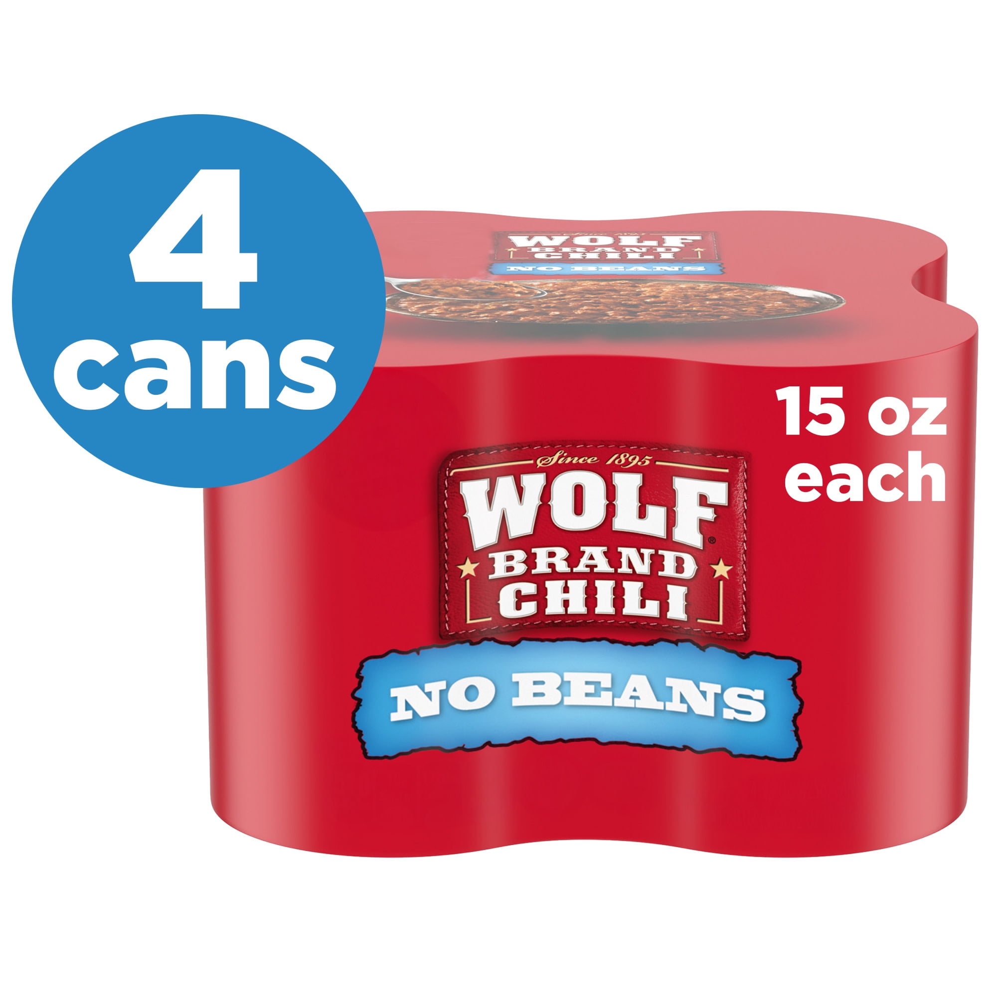 Wolf Brand Chili No Beans, 25g Protein Per Serving,  15 oz. Can (4 Count)