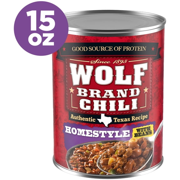 Wolf Brand Homestyle Chili With Beans, 22g Protein Per Serving, 15 oz. Can