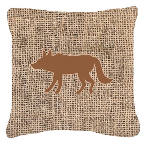 Wolf Burlap and Brown Decorative Fabric Pillow - 14 x 14 in.
