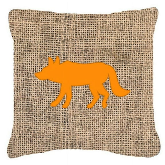 Wolf Burlap and Orange Indoor & Outdoor Decorative Fabric Pillow - 18 x 18 in.