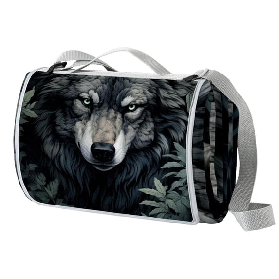 Wolf Canvas Picnic Mat - Waterproof Outdoor Blanket for Picnics, Beach, Camping - Large Size, Portable and Durable Mat with Carry Strap and Corner Pockets for Stakes