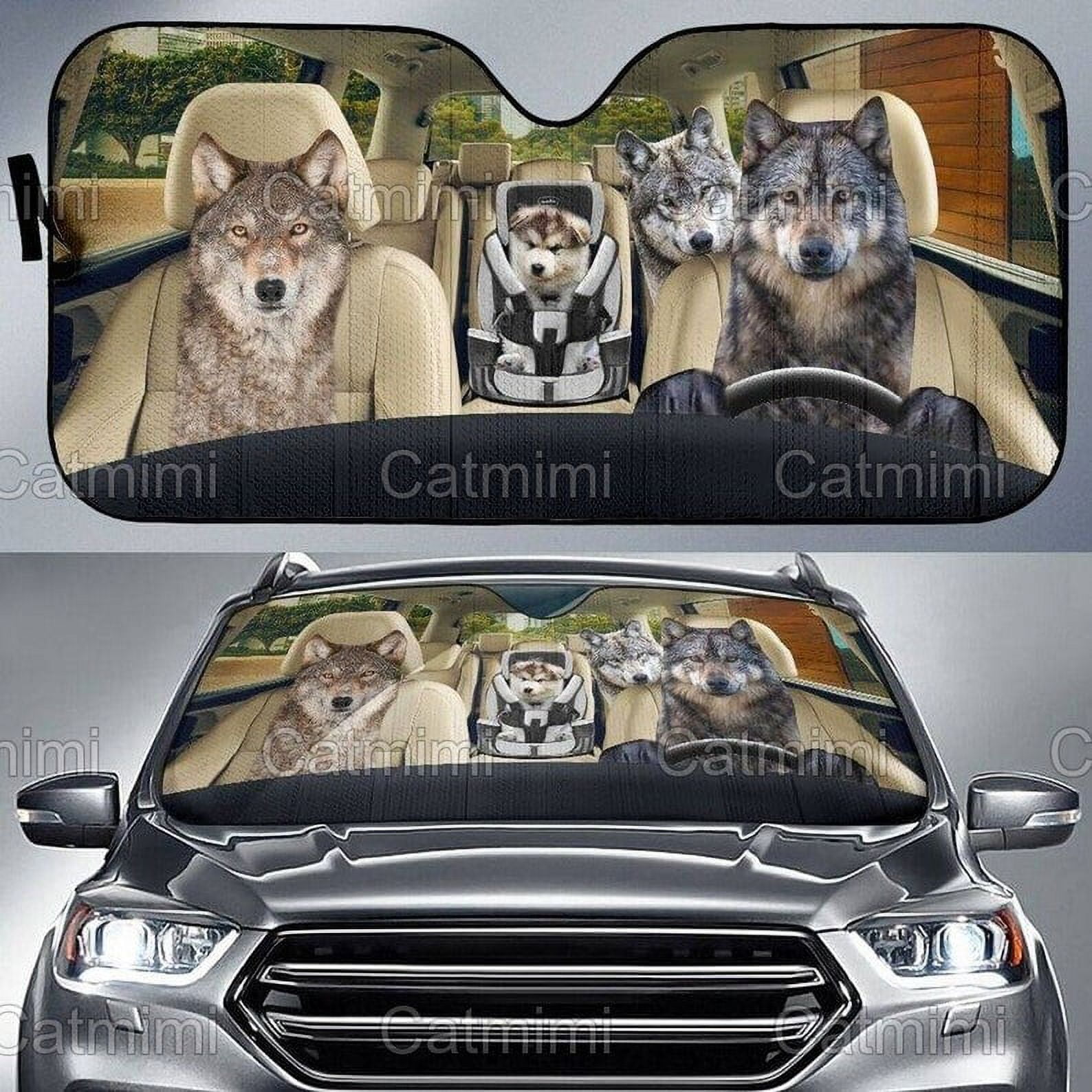 Wolf Car Sun Shade Wolfs Windshield Wolfs Family Sunshade Wolf Car