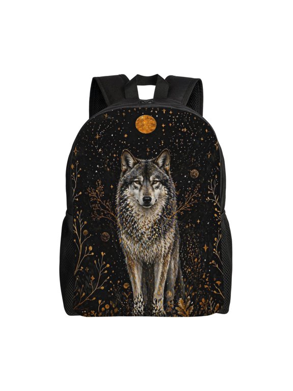 Wolf Celestial Backpack Full Front Print Travel Laptop Bag for Men and Women