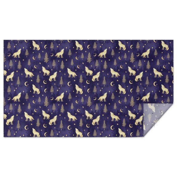 Wolf Celestial Forest Dark Blue Pattern Rectangular Tablecloth 60x102 Inch, Waterproof Stain Resistant Decorative Table Cover for Dining, Party & Wedding