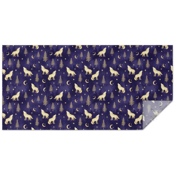 Wolf Celestial Forest Dark Blue Pattern Rectangular Tablecloth 60x120 Inch, Waterproof Stain Resistant Decorative Table Cover for Dining, Party & Wedding