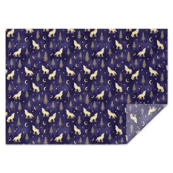 Wolf Celestial Forest Dark Blue Pattern Rectangular Tablecloth 60x84 Inch, Waterproof Stain Resistant Decorative Table Cover for Dining, Party & Wedding
