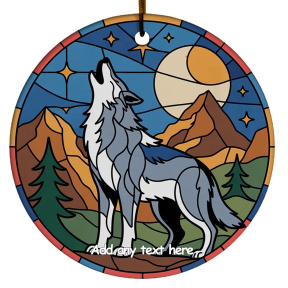 Wolf Ceramic Ornament  Custom Text Ornament for Boy or Girl Who Loves Wolf, Christmas 2025 Keepsake, Best Gifts for Pet Lovers