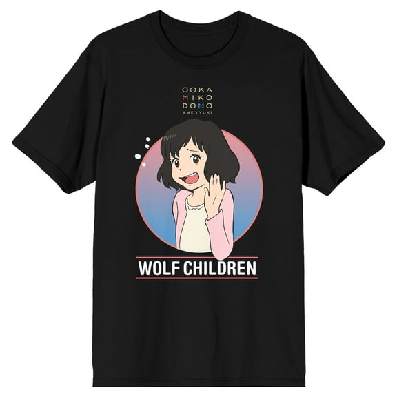 Wolf Children Hana Crew Neck Short Sleeve Black Adult T-shirt-Large